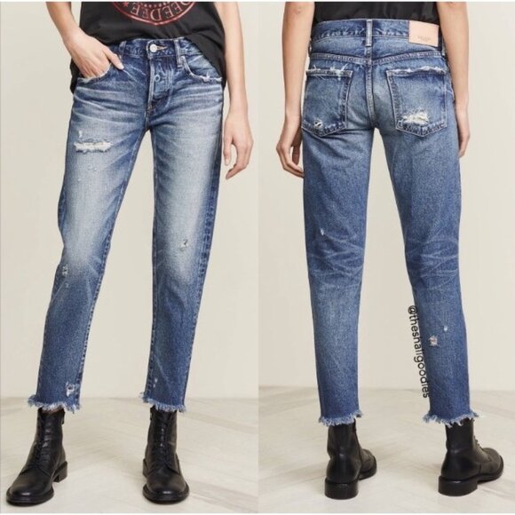 Moussy Vintage Kelley Straight-Leg Tapered Distressed Button Fly Denim Jeans 27 - Picture 1 of 11